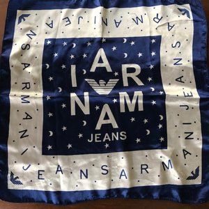 GIORGIO ARMANI Jeans Square Moon Star Blue White Scarf Vintage